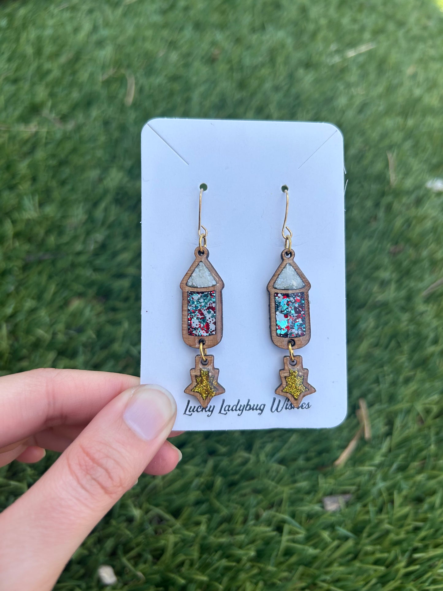 2-Piece Fireworks wooden earrings