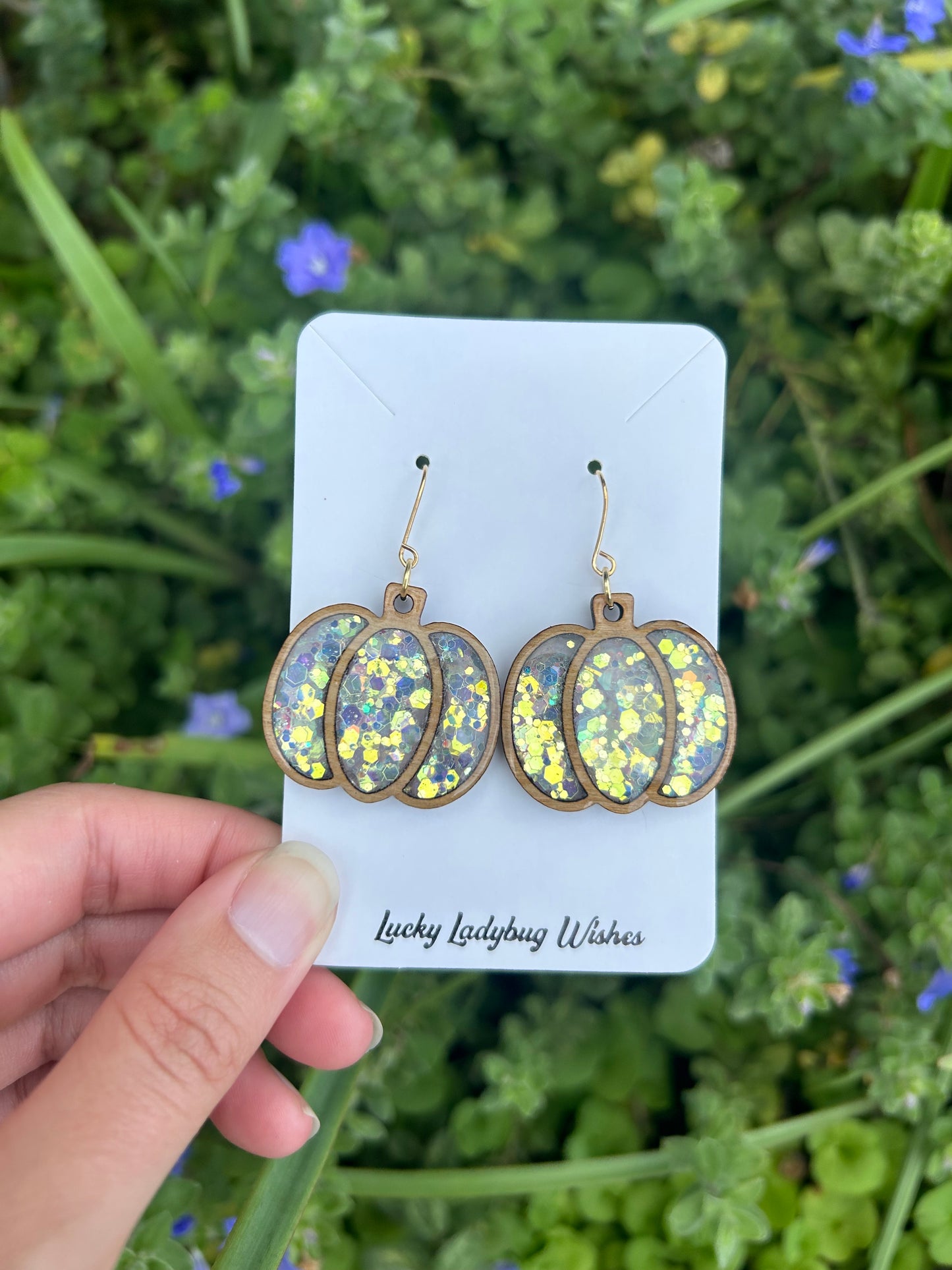 Wooden pumpkin earrings