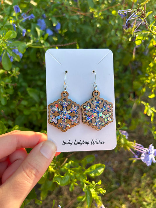 Snowflake Wooden earrings