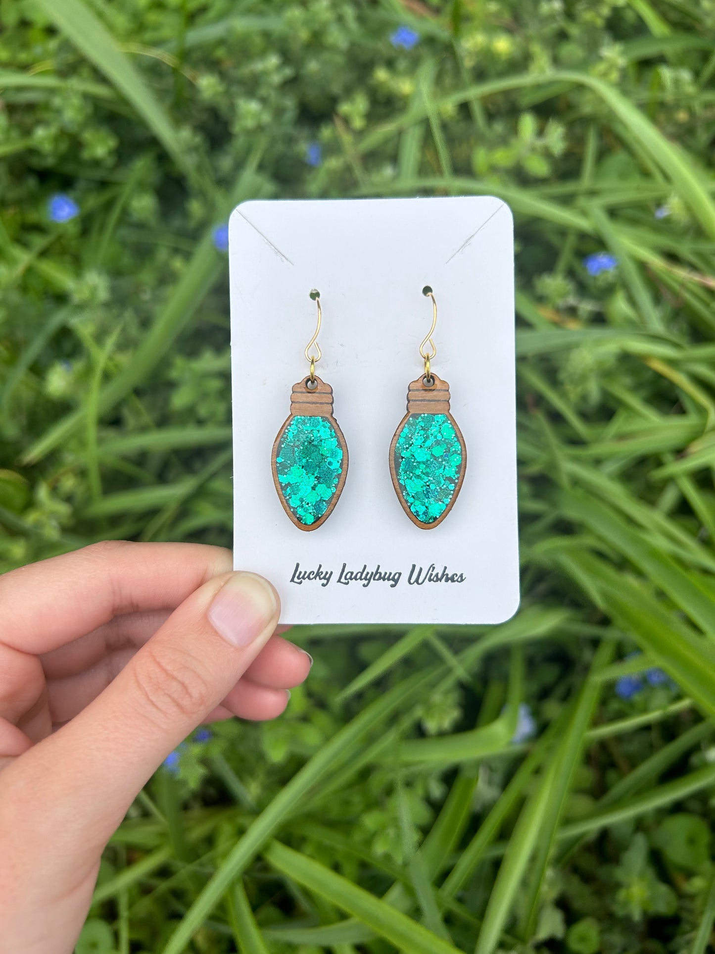 Christmas light wooden earrings
