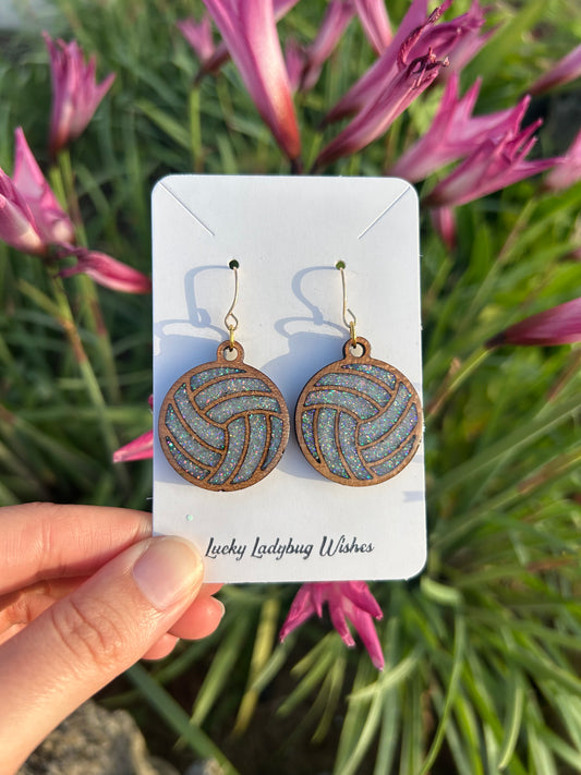 Volleyball wooden earrings