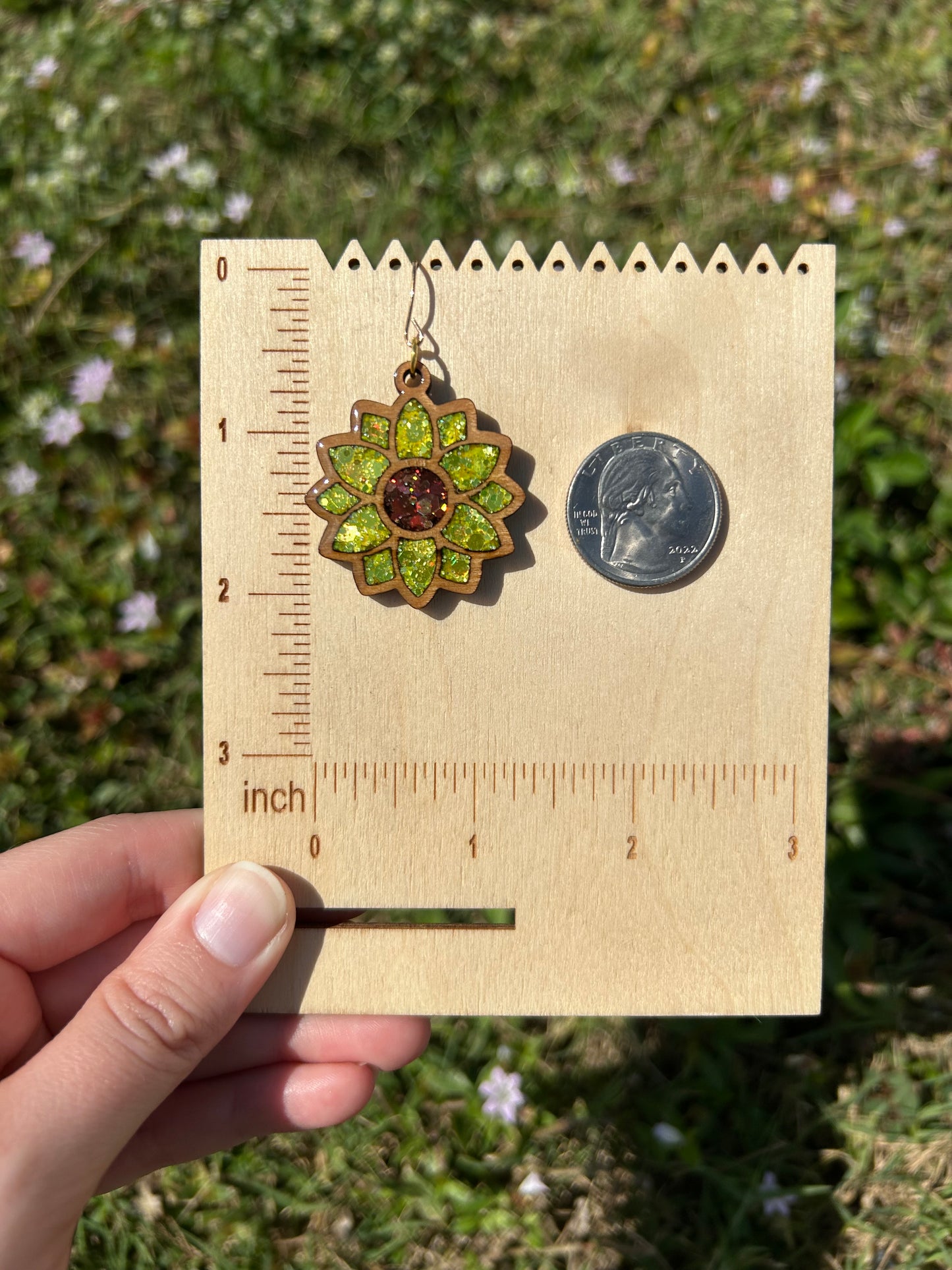 Sunflower wooden earrings
