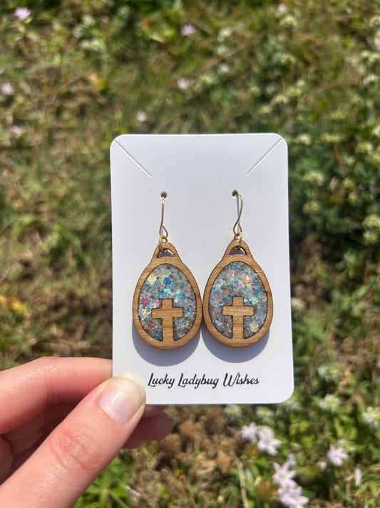 Cross wooden earrings