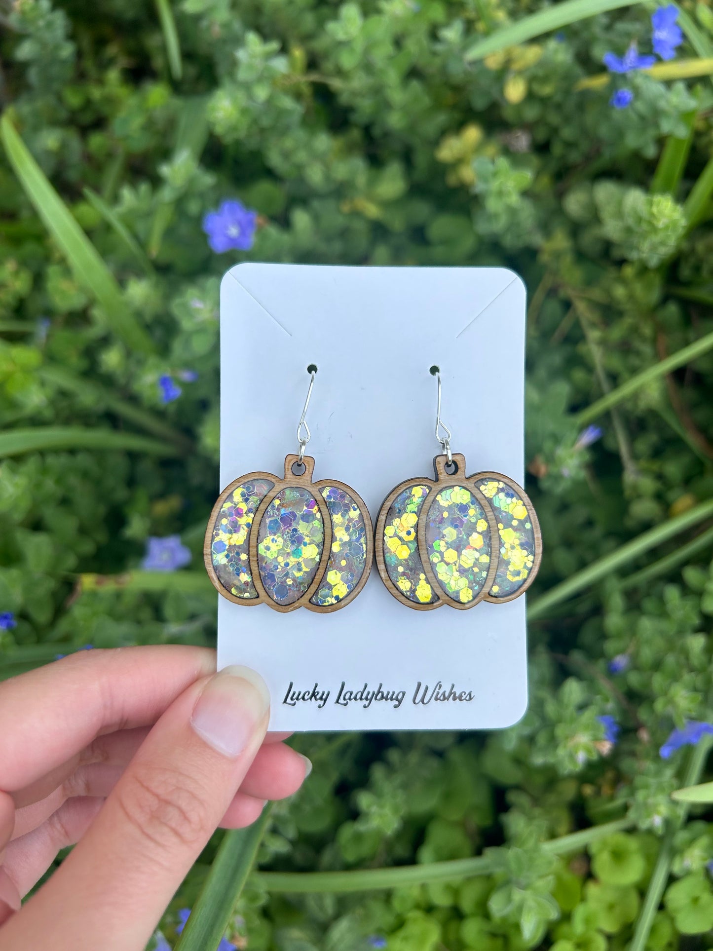 Wooden pumpkin earrings
