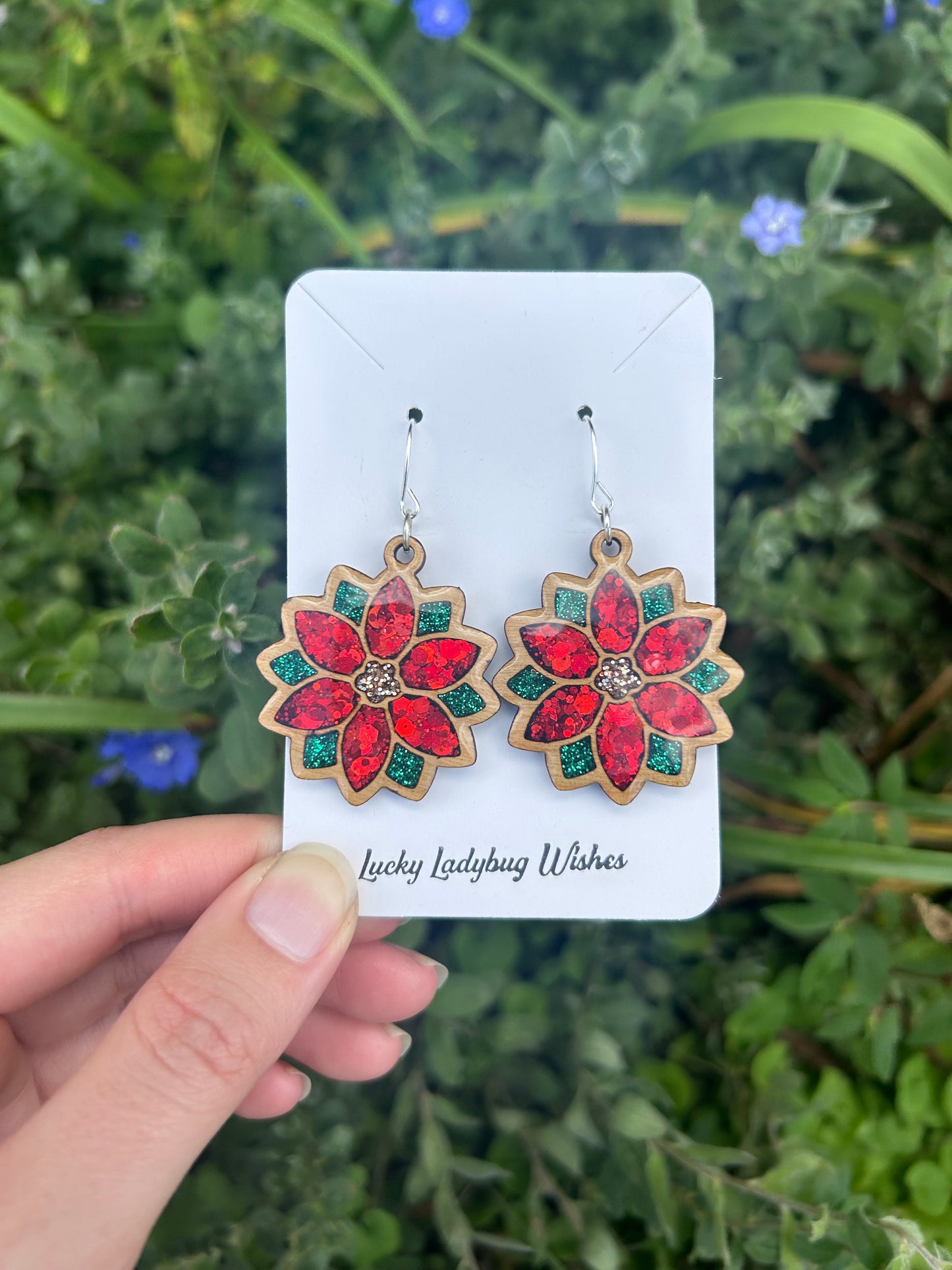 Wooden Poinsettia earrings