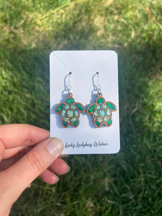 Turtle wooden earrings