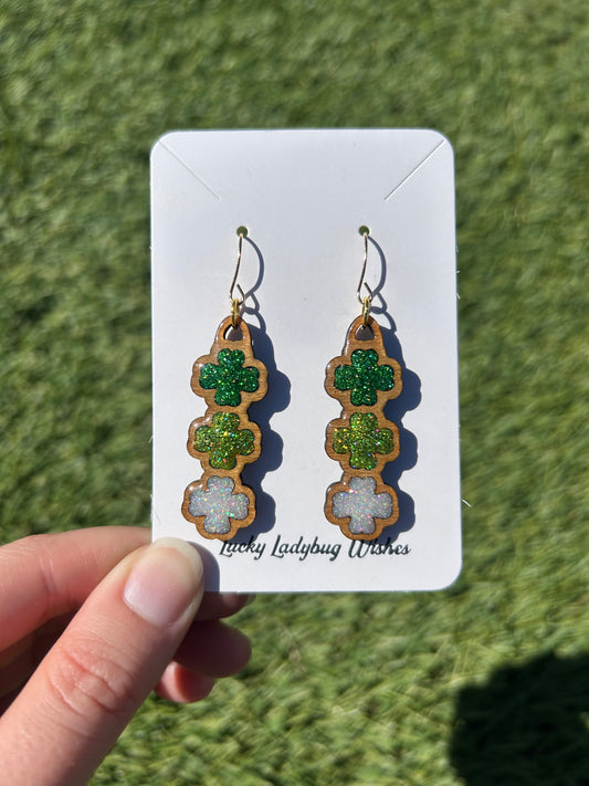 3-stack wooden clover earrings