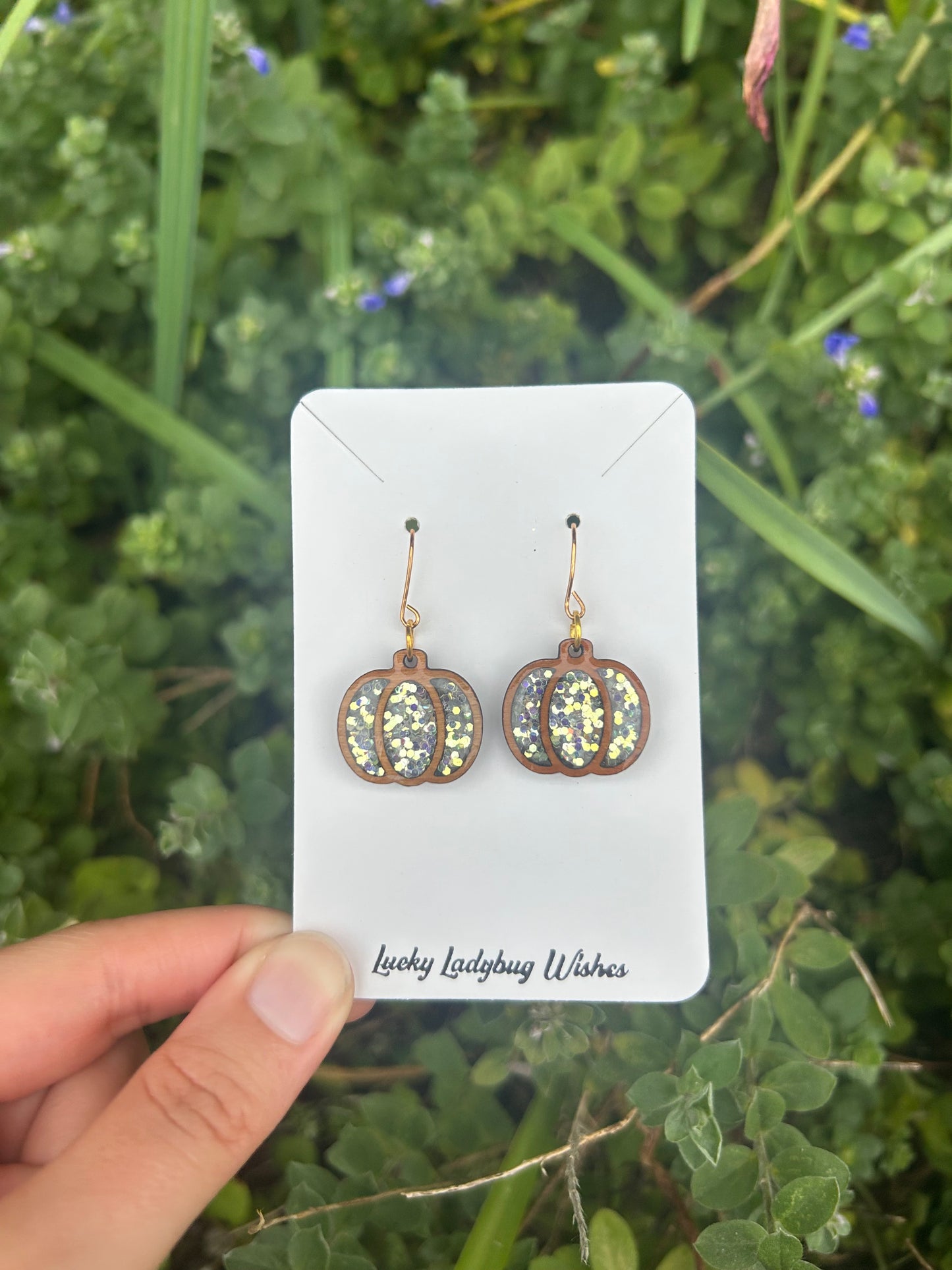 Wooden pumpkin earrings