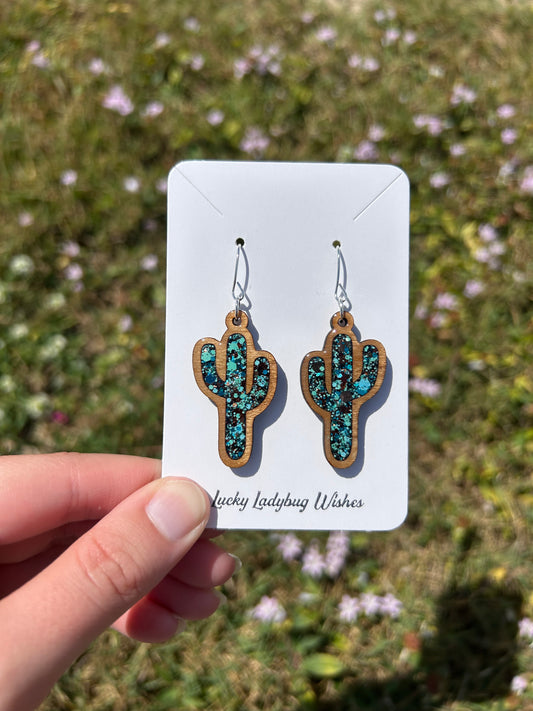 Cactus wooden earrings