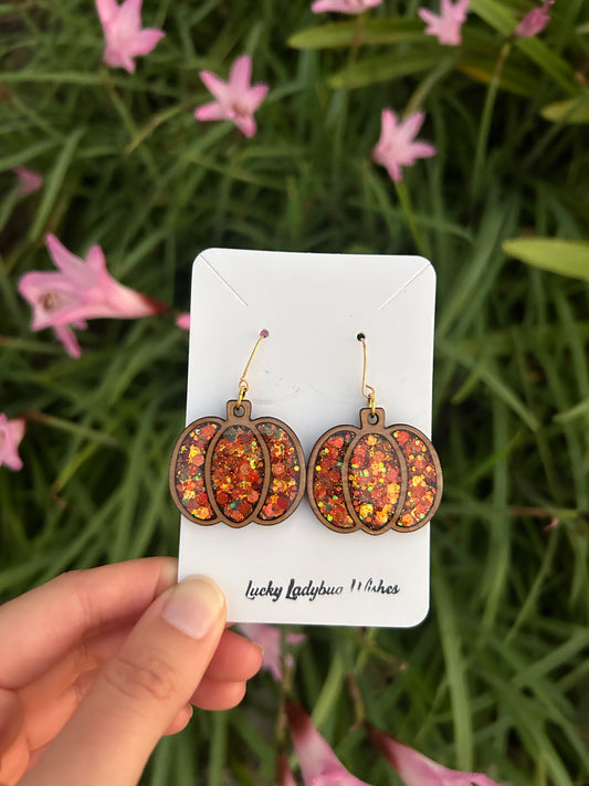 Wooden pumpkin earrings