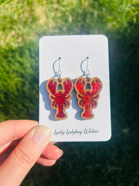 Lobster wooden earrings
