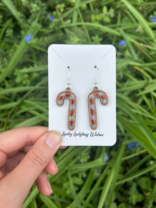 Wooden candy cane earrings