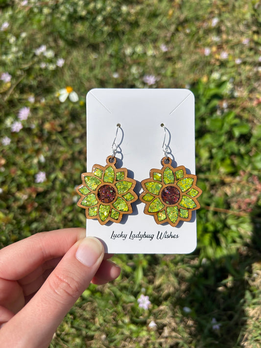 Sunflower wooden earrings