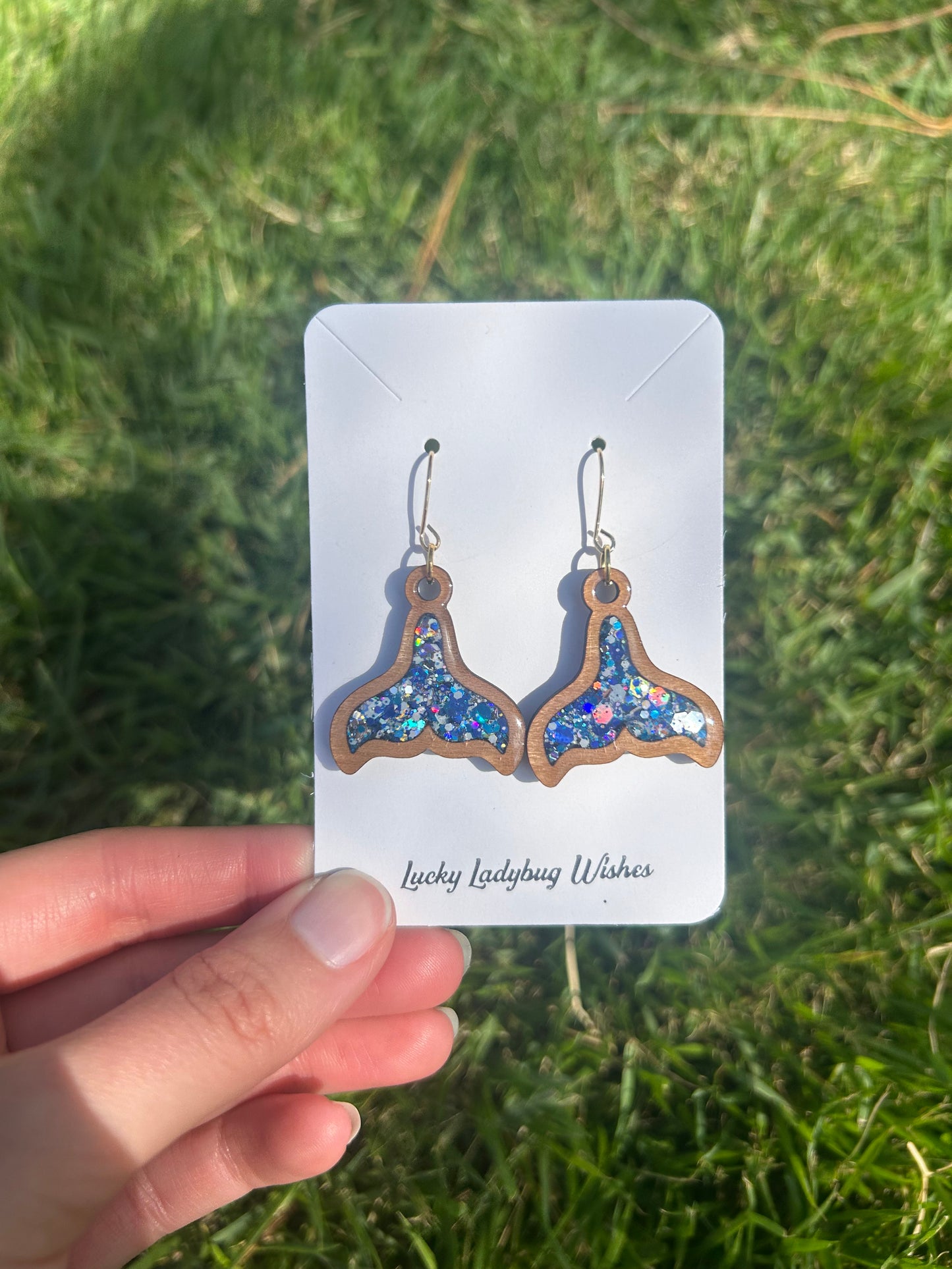 Whale tail wooden earrings