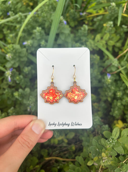 Wooden Fall Leaf earrings