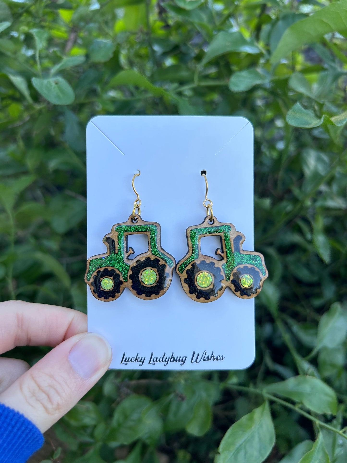 Tractor Wooden earrings