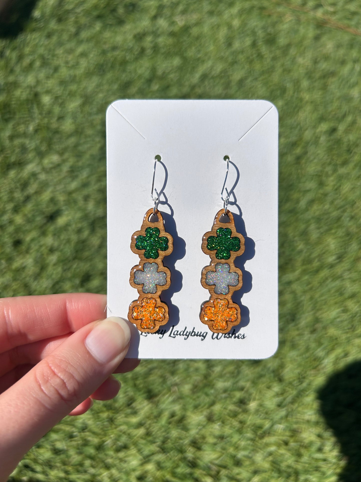 3-stack wooden clover earrings
