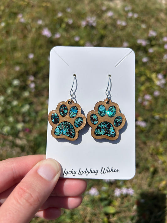Dog Paw wooden earrings