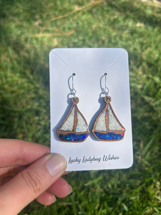 Sailboats wooden earrings
