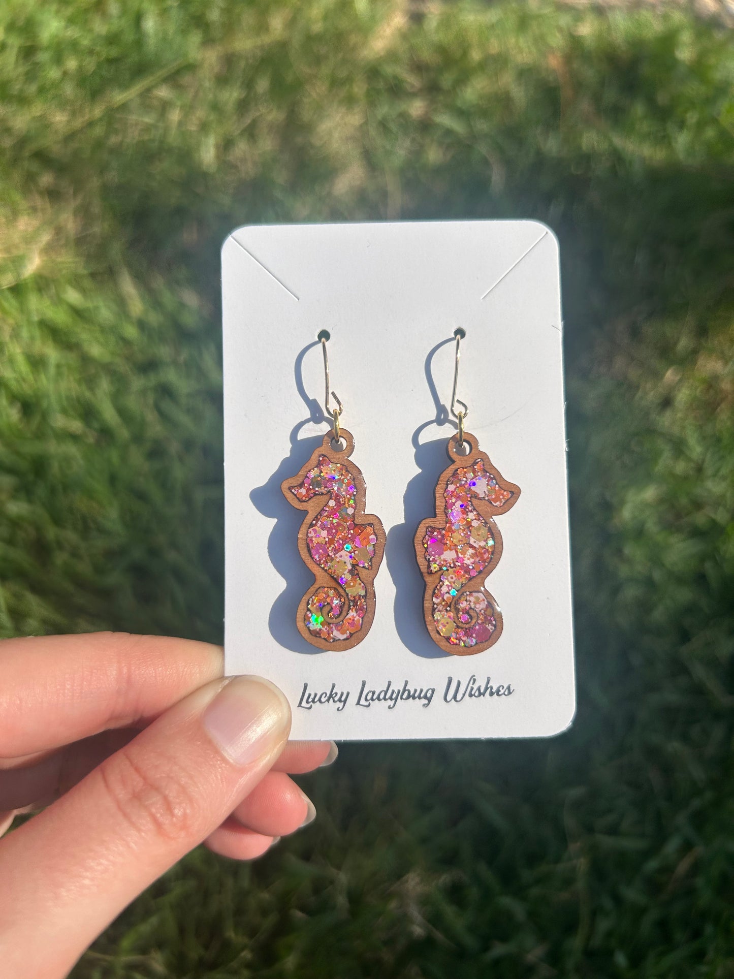 Seahorse wooden earrings