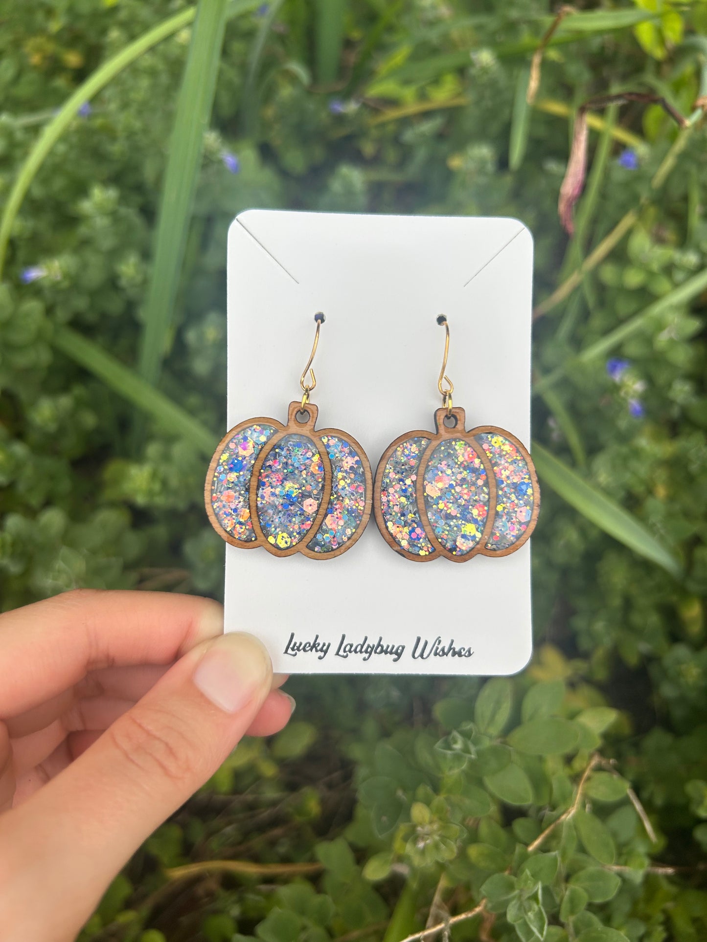 Wooden pumpkin earrings