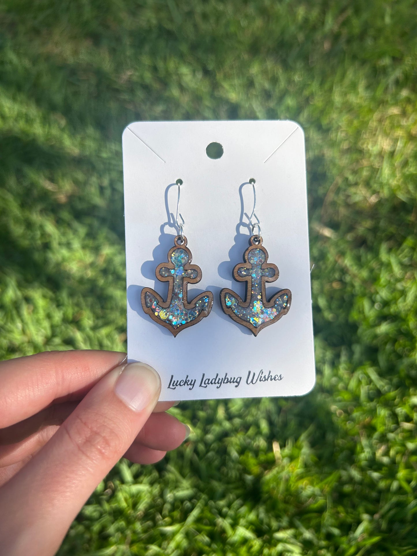 Anchor wooden earrings