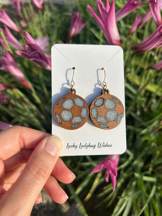 Soccer wooden earrings
