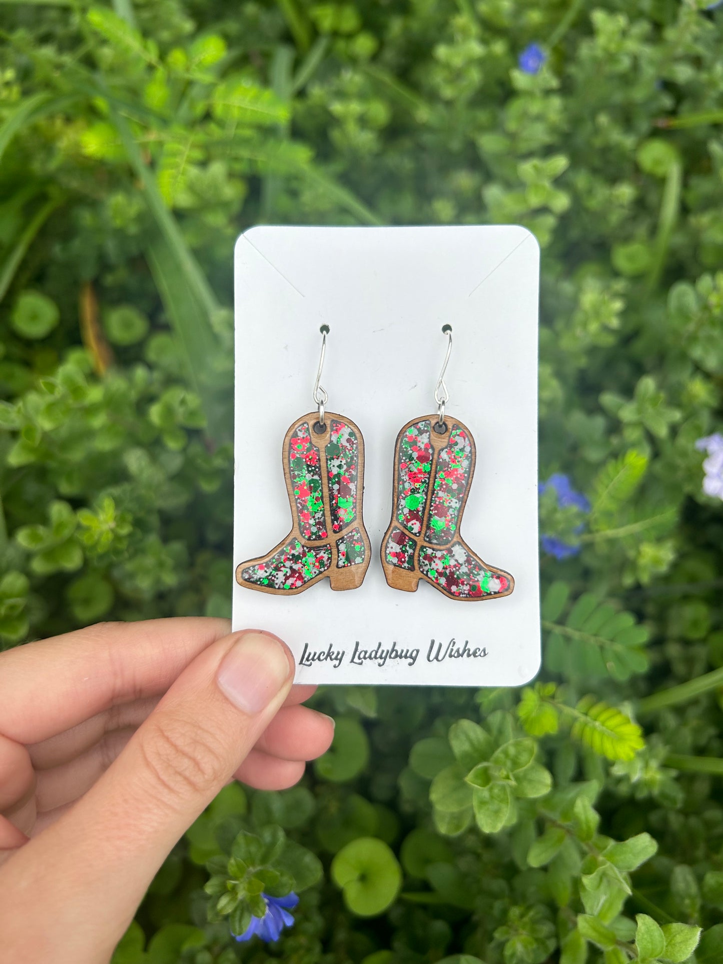 Wooden Christmas boot earrings