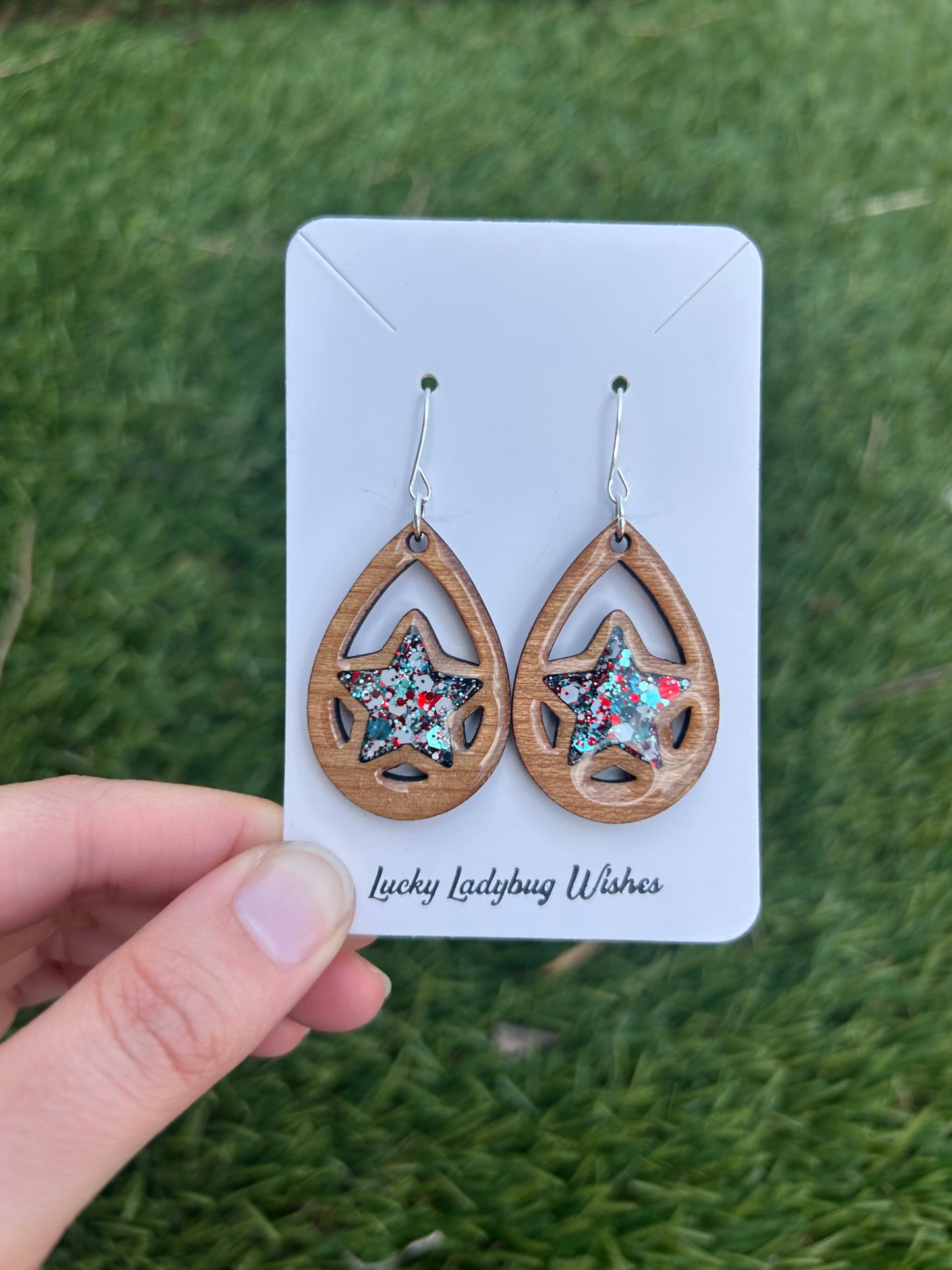Teardrop Stars wooden earrings