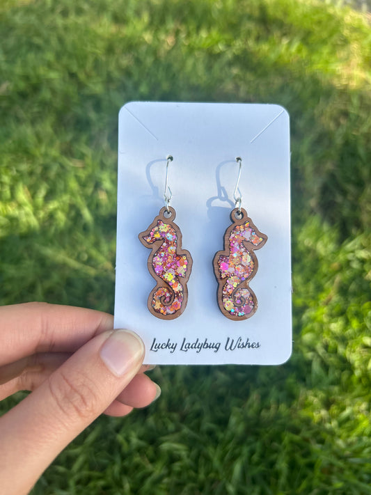 Seahorse wooden earrings