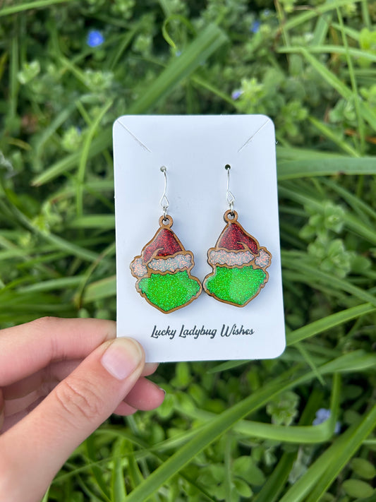 Wooden grinch earrings