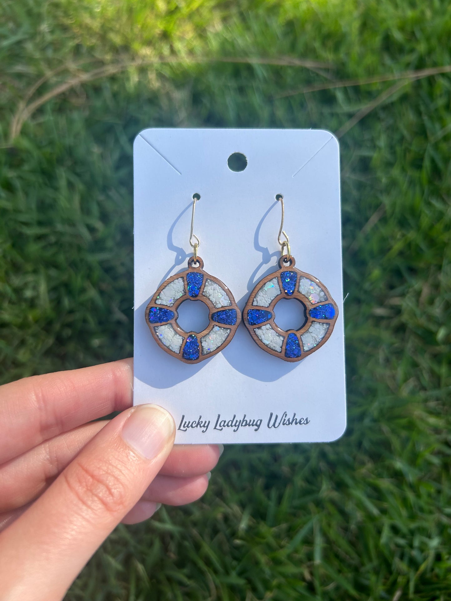 Life Raft wooden earrings
