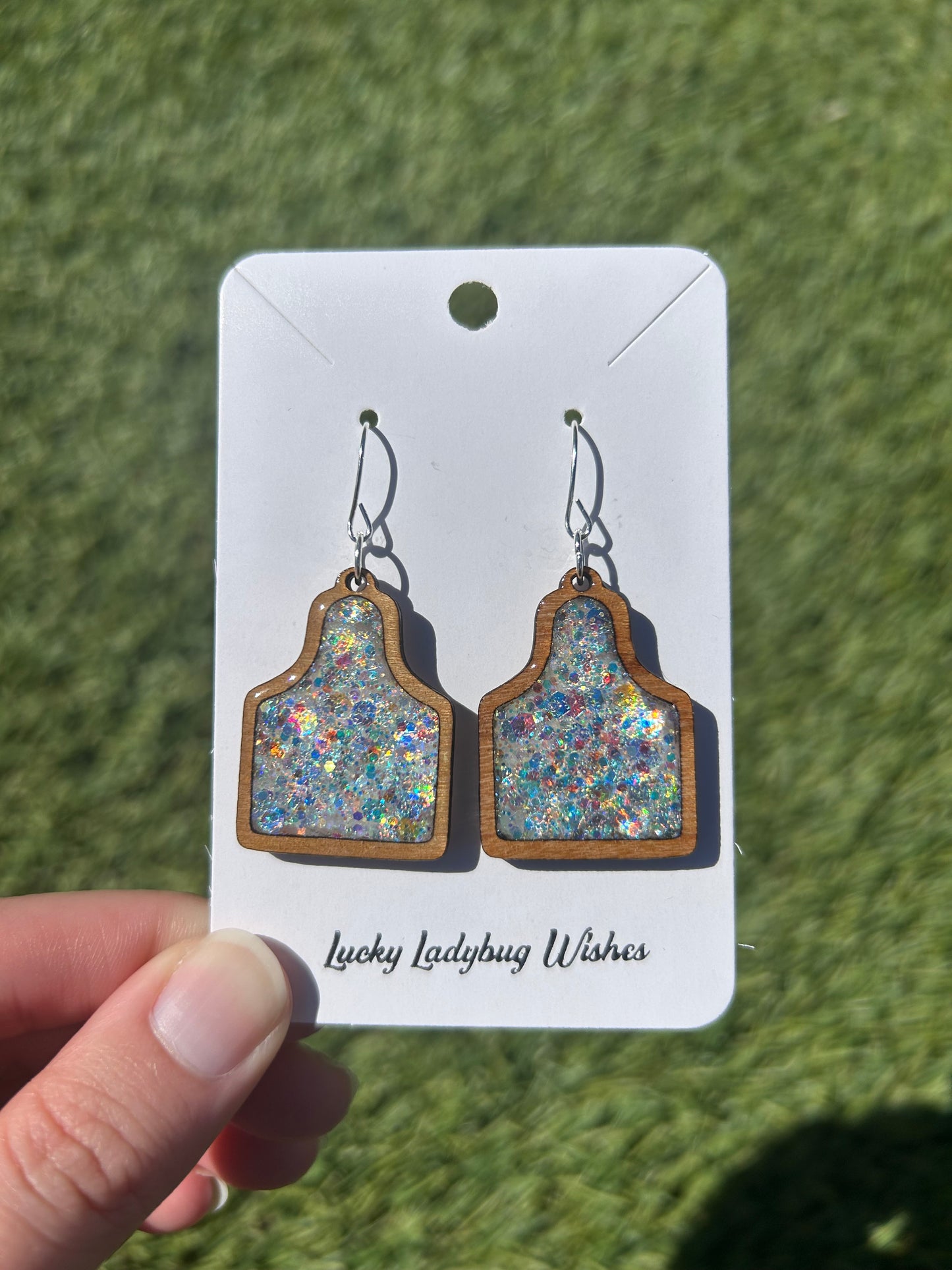 Cow tag wooden earrings