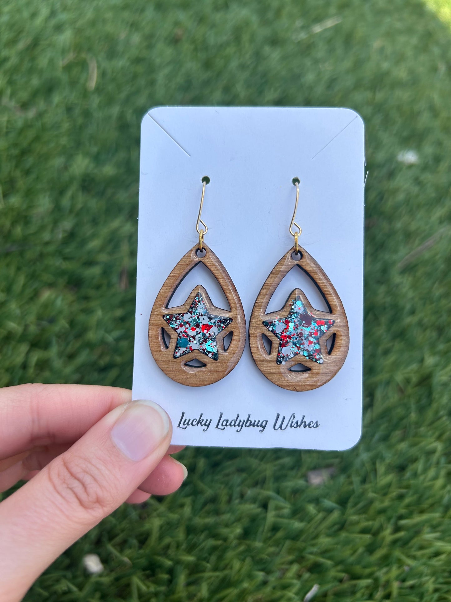 Teardrop Stars wooden earrings