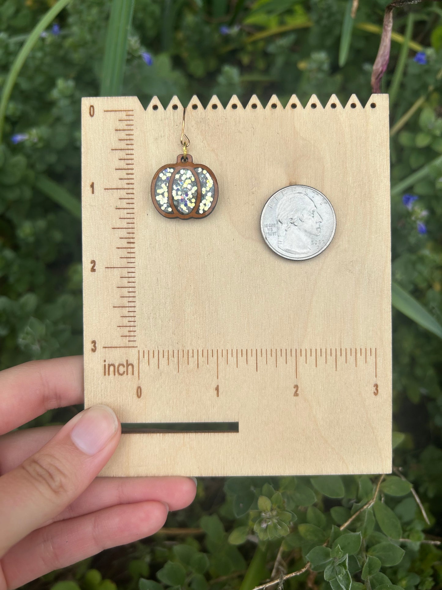 Wooden pumpkin earrings