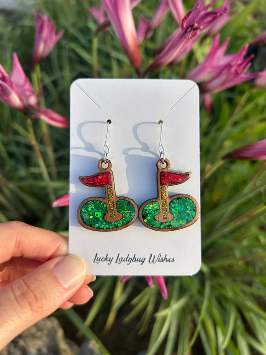 Golf green earrings