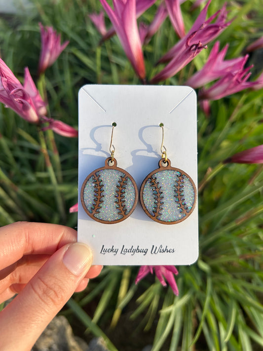 Baseball wooden earrings