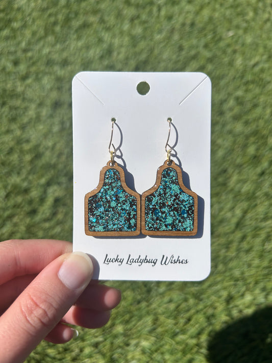 Cow tag wooden earrings