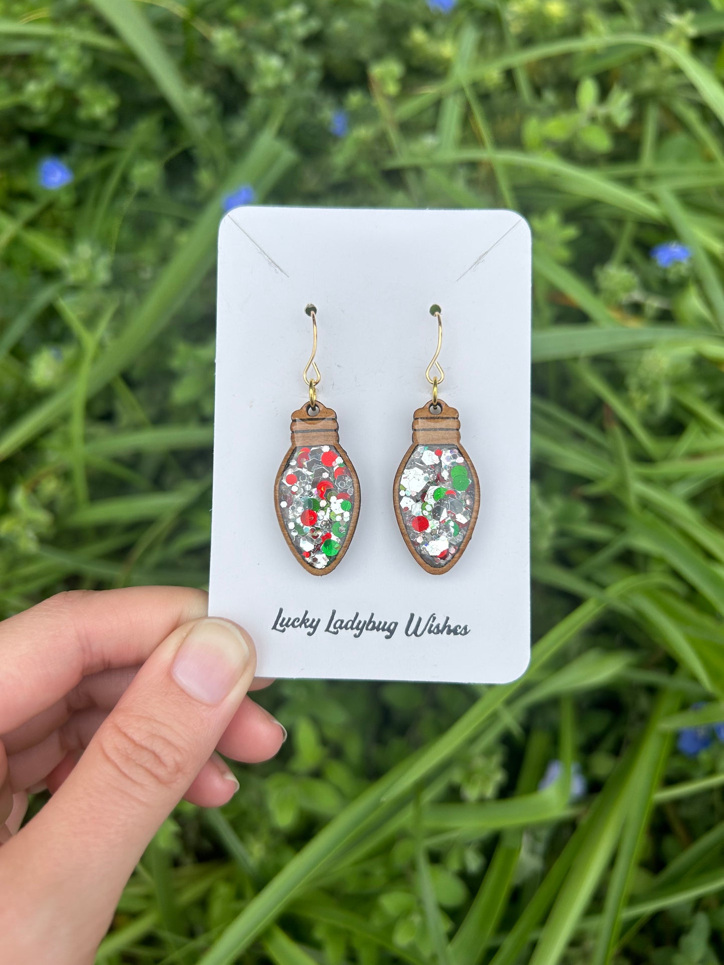 Christmas light wooden earrings