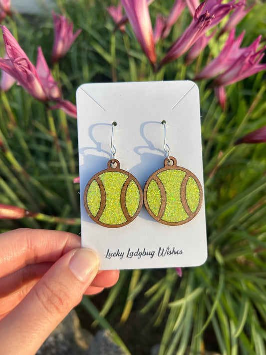 Tennis wooden earrings
