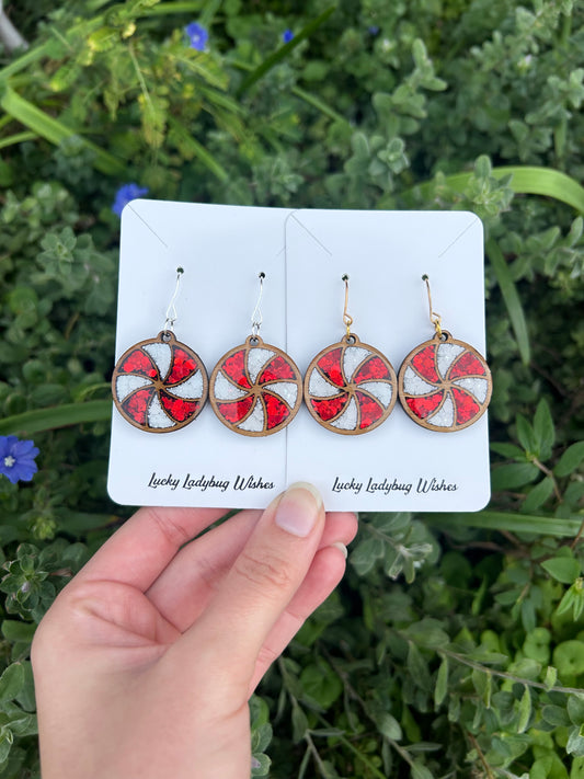 Wooden peppermint earrings