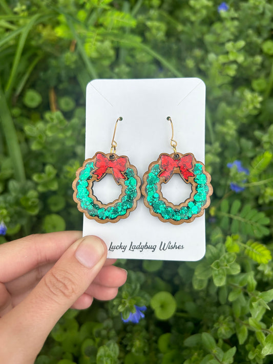 Wooden wreath earrings