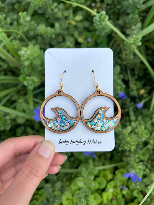 Wooden Wave hoop earrings