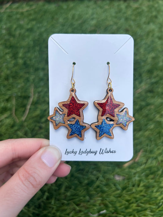 Stacked Stars wooden earrings