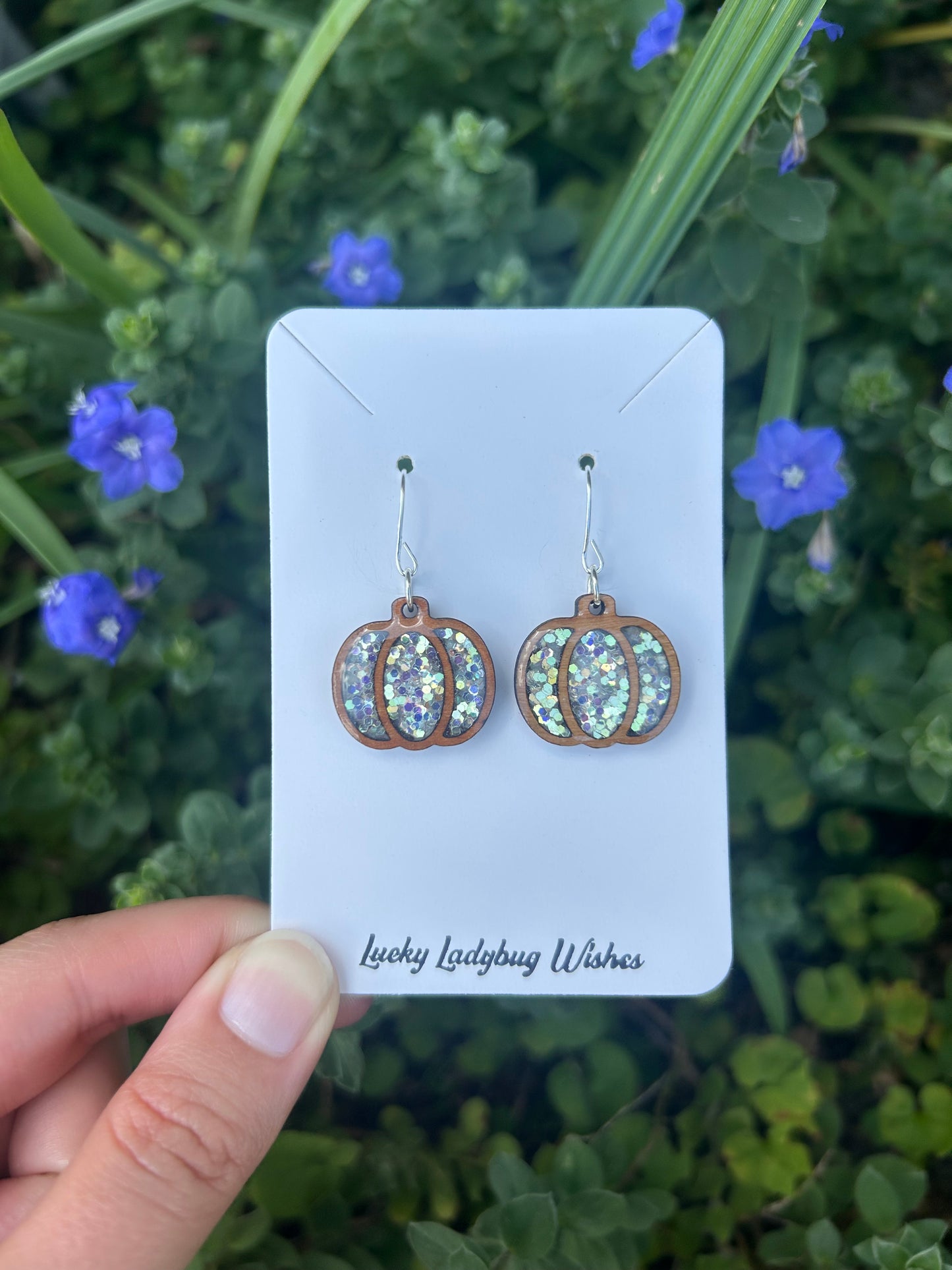 Wooden pumpkin earrings