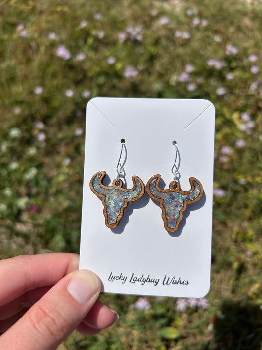 Bull Skull wooden earrings