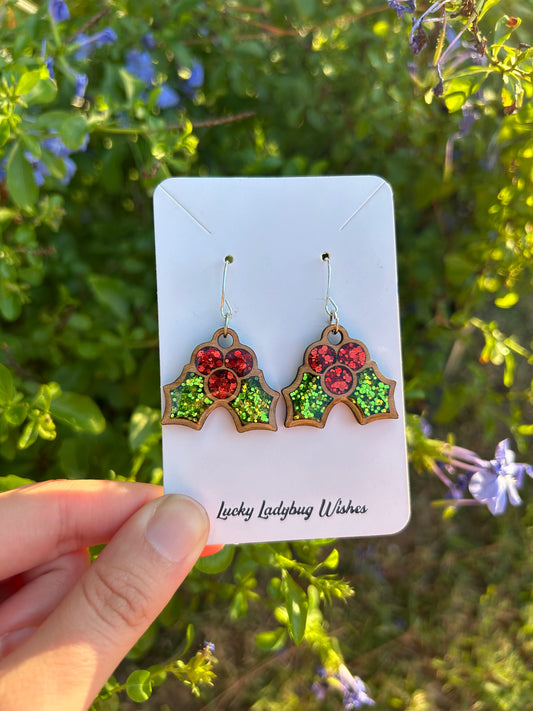Wooden Mistletoe earrings