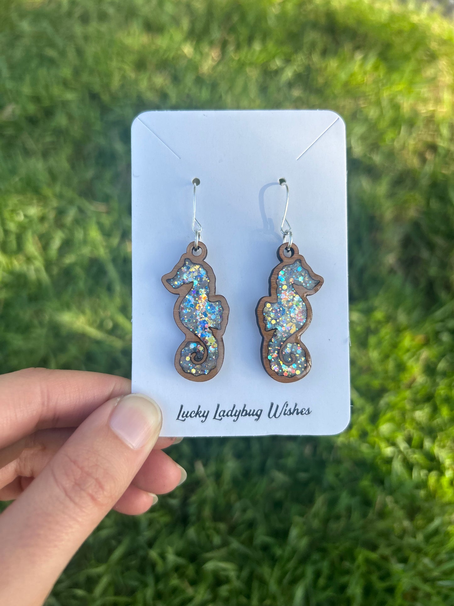 Seahorse wooden earrings
