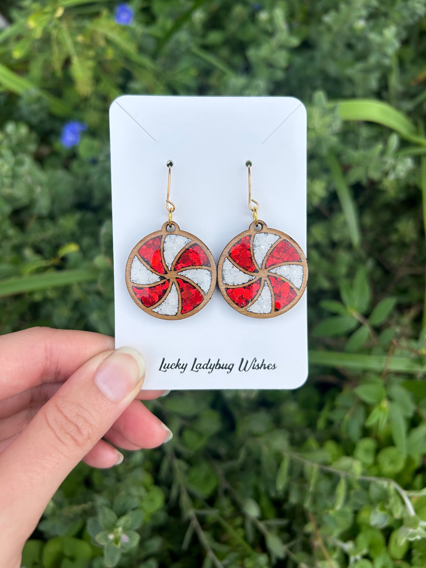 Wooden peppermint earrings