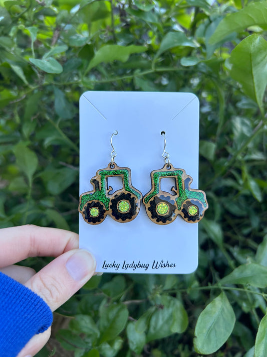 Tractor Wooden earrings